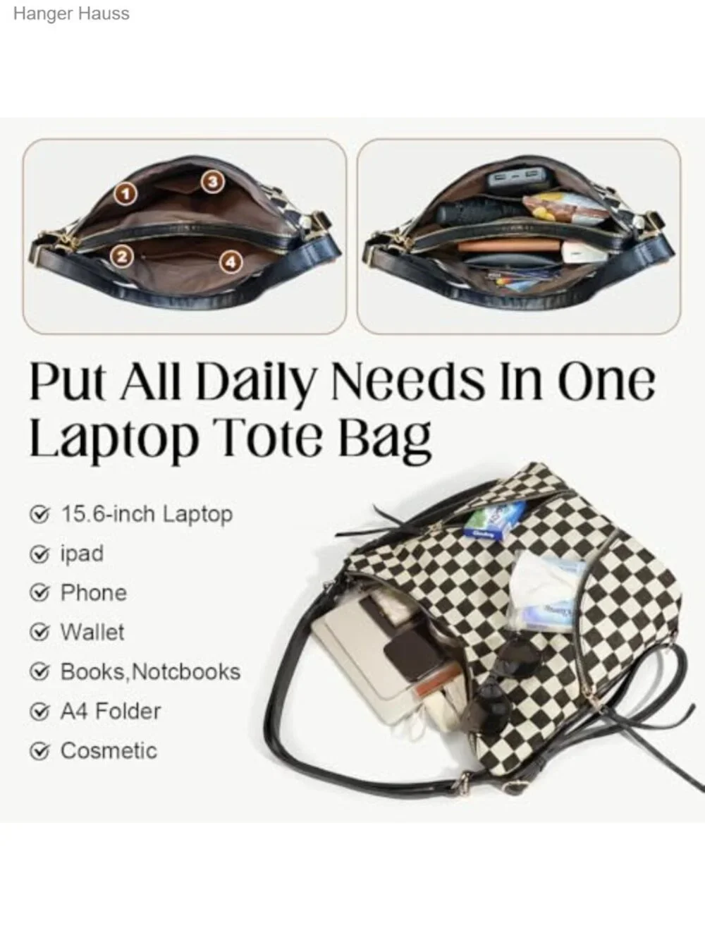 Convertible 3-in-1 PU Leather Hobo Bag with Pouch and Charms - Laptop Tote
